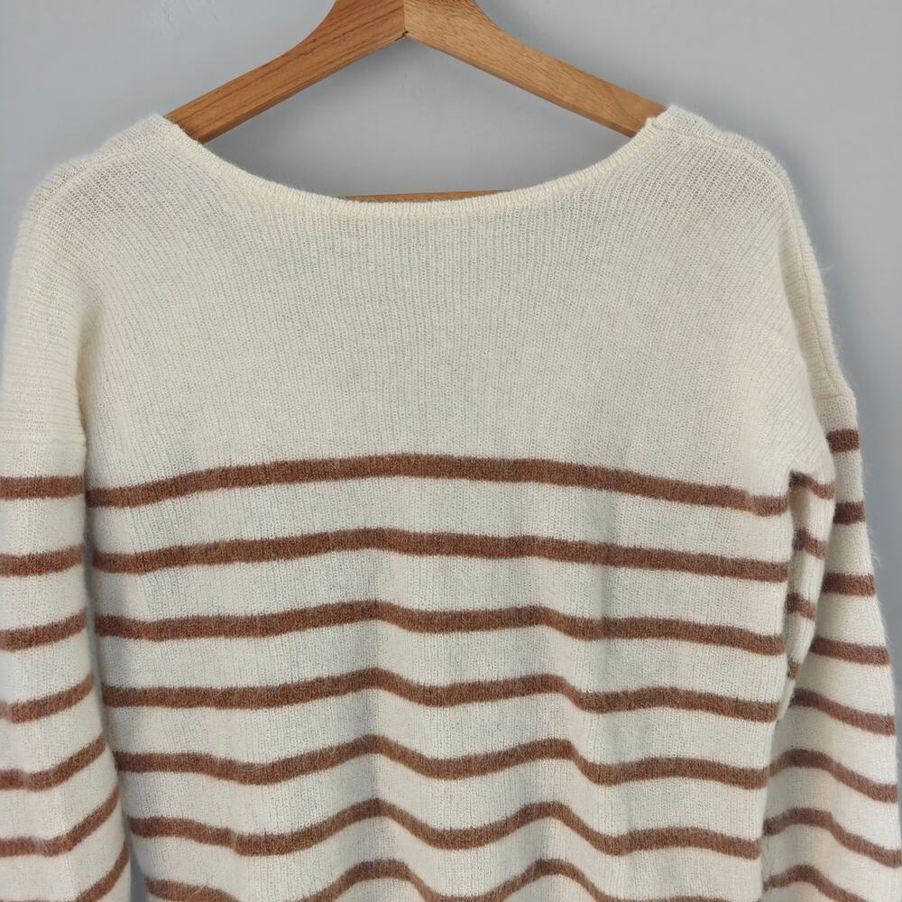 Sezane Barry Cardigan Ecru Camel Striped Mohair Alpaca Sweater XS - Picture 5 of 6